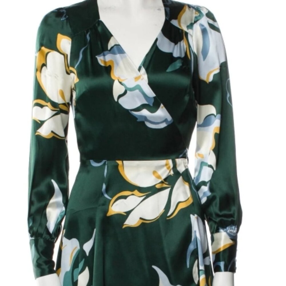 NWOT Reformation Chrissy Dress Floral Silk Wrap Mini Dress in Lyra Green XS $278 - Picture 12 of 14